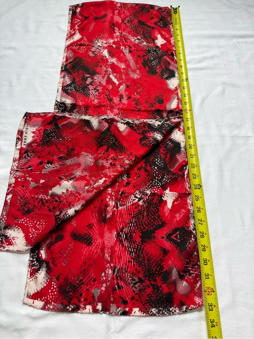Anne Klein Red Black White Abstract Silk Scarf